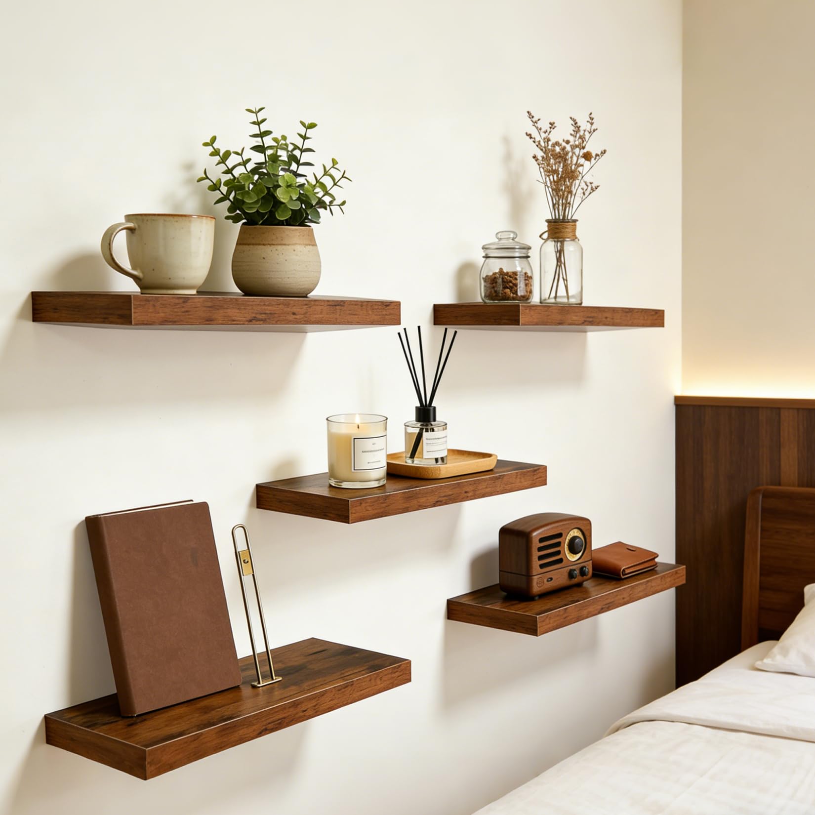GarveeHome 5er Set Schweberegale Holz Rustikal, Wandboard 40x20x3cm, Metall | Stabile Wandhalterung; Inkl. Montagematerial; Zusätzlicher Stauraum; Vielseitig einsetzbar; Hochwertiges Finish