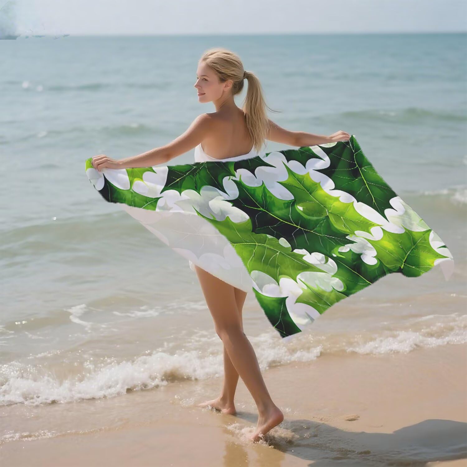 Toalla Playa Grande 160x220 Toalla Playa Microfibra, Ligera Secado Rápido, Sin Arena Portátil Toallas para Viajes, Hombre, Mujer Toallas, para Natación, Camping, Gimnasio (Verde Planta) p-577