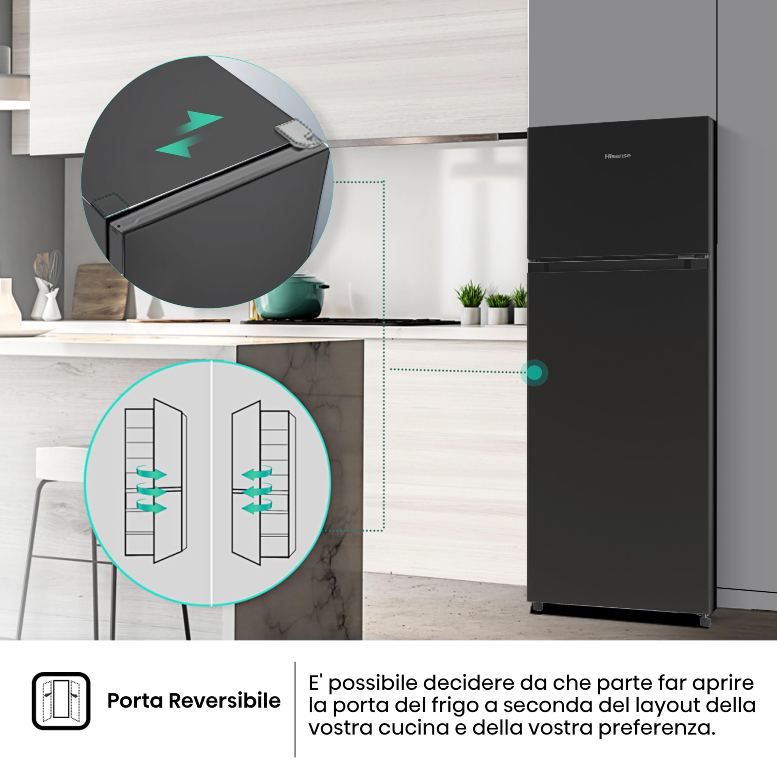 Hisense MTM55205BE Frigorifero Doppia Porta a Libera Installazione Modello 2022, 206 L, Nero, 143.4 x‎ 54.2 x 55 cm