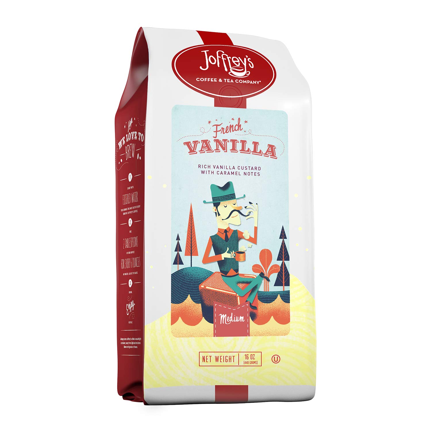Joffrey's Coffee - French Vanilla, Flavored Coffee, Artisan Medium Roast, Arabica Beans, Vanilla Custard & Caramel Flavor, Gluten-Free, No Sugar (Ground, 16 oz)