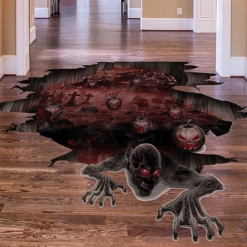 Calcomanías de pared 3D de Halloween, calcomanías de suelo de esqueleto, zombi, calabaza, removibles, calcomanías de pared de Halloween para ventana