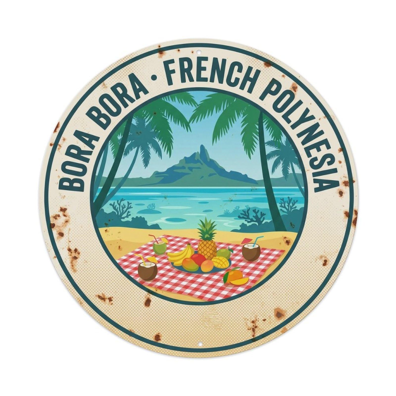 Olyhtr 8X8inch Classic Style Picnic Borabora Lagoon Motu Retro Island Activity Metal Tin Sign