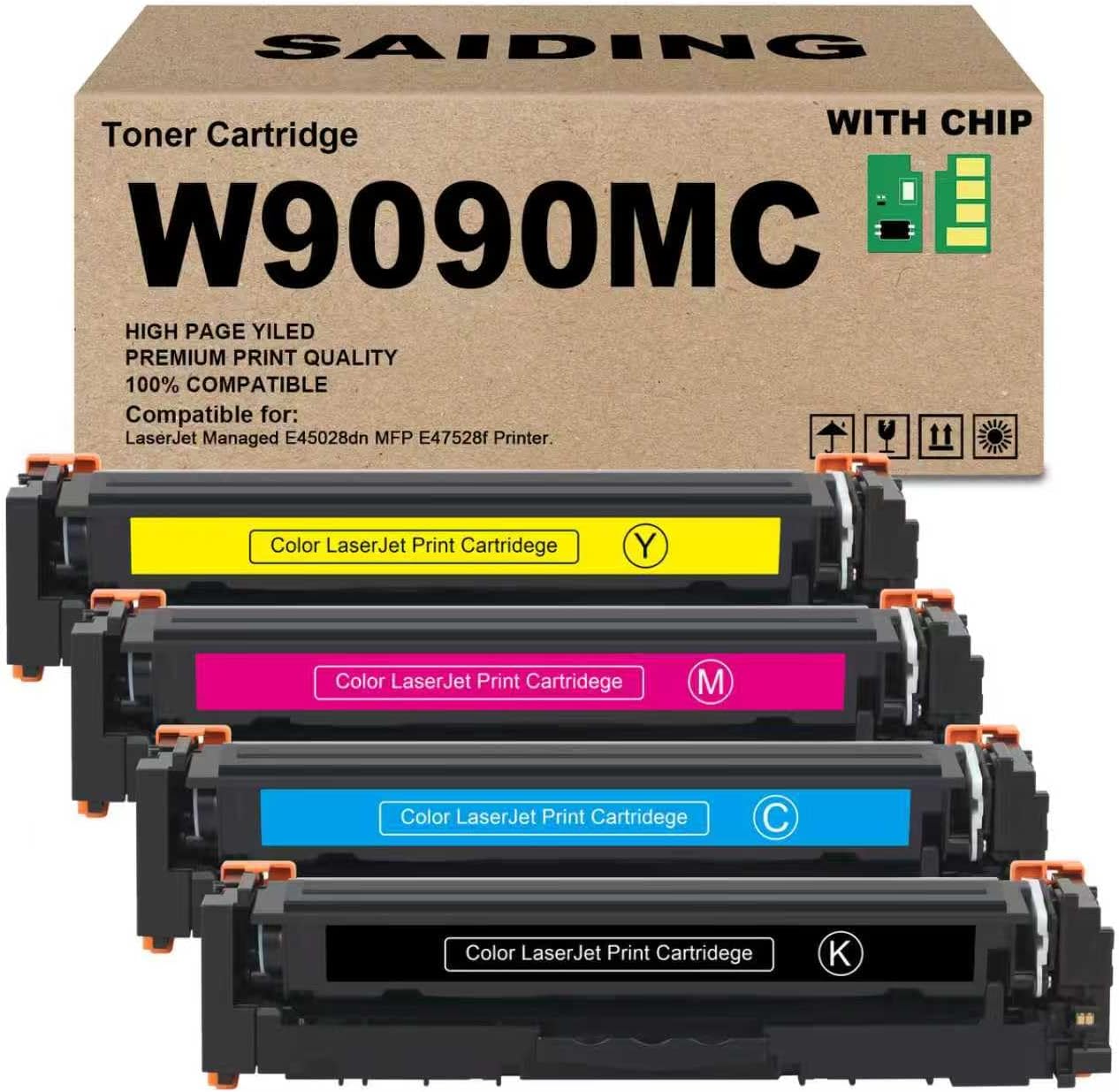 W9090MC High Capacity Toner Cartridge Compatible for W9090MC W9091MC W9092MC W9093MC Toner for HP Color Managed E45028 E45028DN MFP E47528 E47528f Printer Combo 4 Pack (BK/C/M/Y)