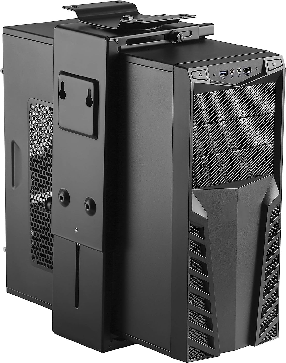 THE WHITE SHOP Adjustable Under Desk PC Mount and CPU Holder - Wall Mount Computer Case Holder That Fits Most Tower Cases