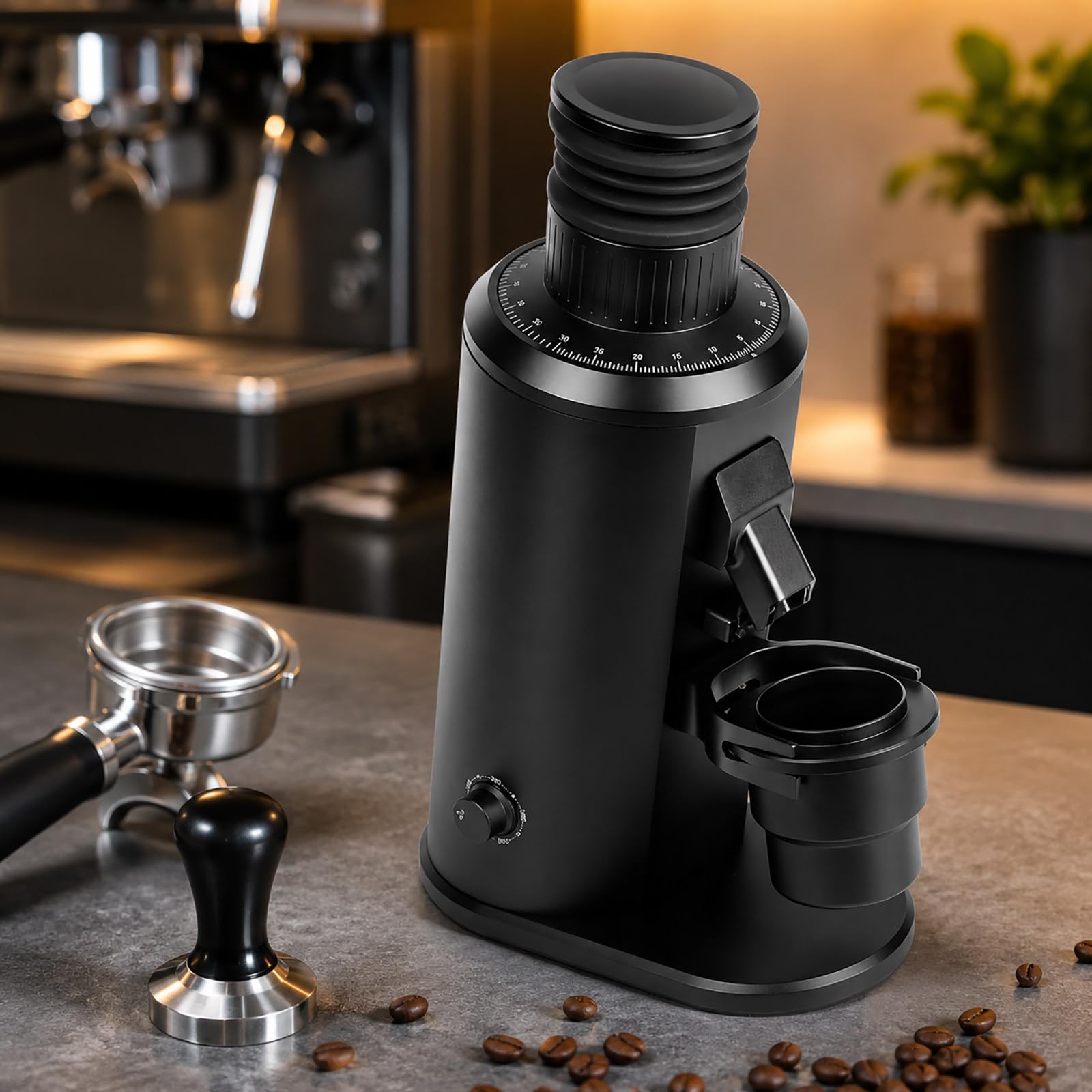 vnmudzeo Flat Burr Espresso Coffee Grinder - 80mm Stainless Steel Burrs, Stepless Coffee Grind Adjustment, 70g Bean Hopper and Magnetic Grounds Chute Black