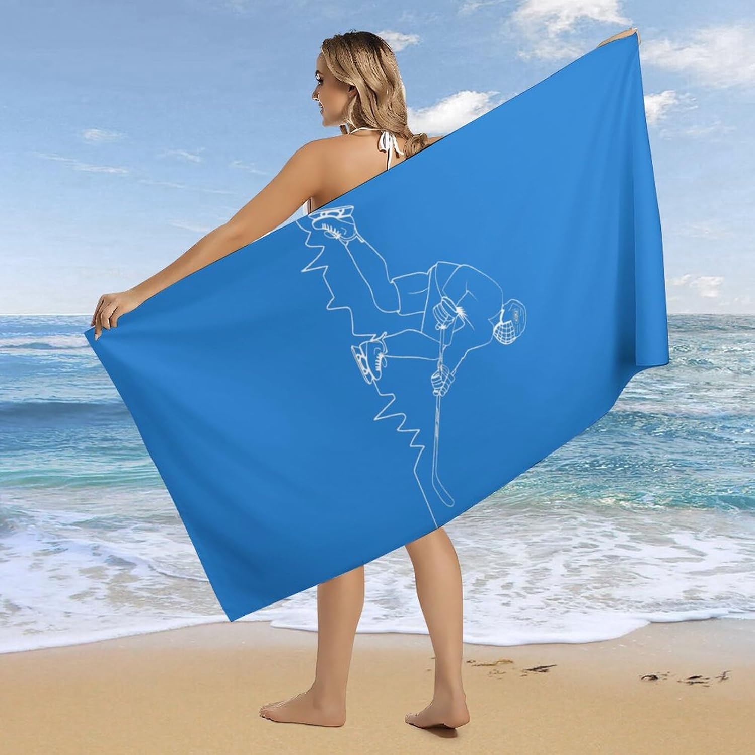 Heartbeat Ice Hockey Bath Towel Beach Towels Quick Dry Oversized Bath Blanket Highly Absorbent Towel for Women Men 160x80cm