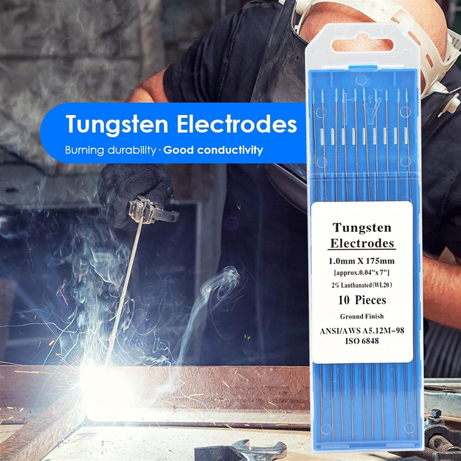 Lot de 10 tiges de soudage 175 mm WL20 Lanthane Tungstène pour machine à souder 1,0/1,6/2,0/2,4/3,0 mm de diamètre Tig(2,4 x 175 mm)
