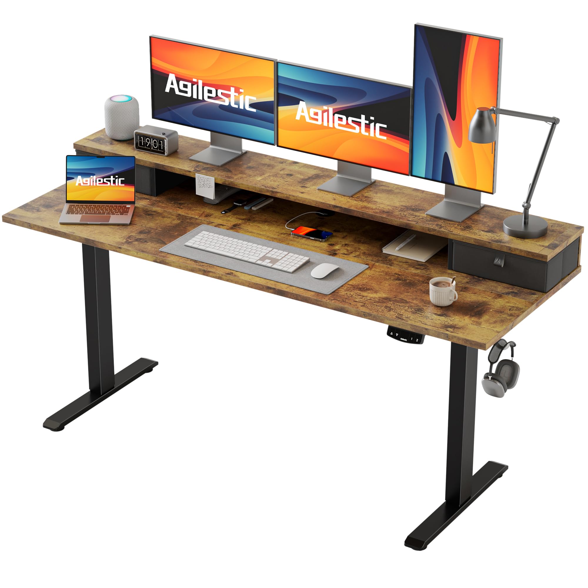 Agilestic Höhenverstellbarer Schreibtisch mit 2 Schubladen