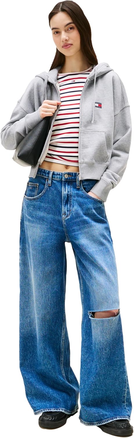 Tommy Jeans womens Medium Weight Cropped Zip Hoodie With Embroidered Flag Logo - Image 3