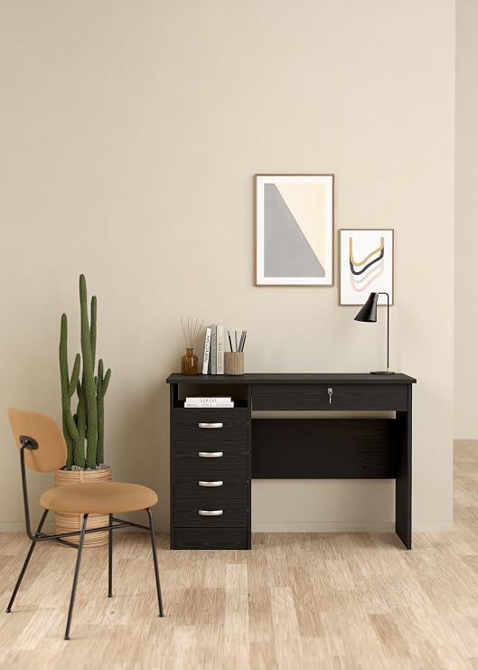 Tvilum Desk with 5 Drawers, Black Woodgrain