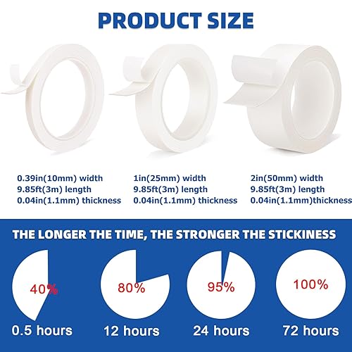 Miniatura 2 de Cinta adhesiva de doble cara de 0.39 pulgadas x 9.85 pies, cinta de montaje extraíble sin daños, resistente, sin residuos, cinta adhesiva extra