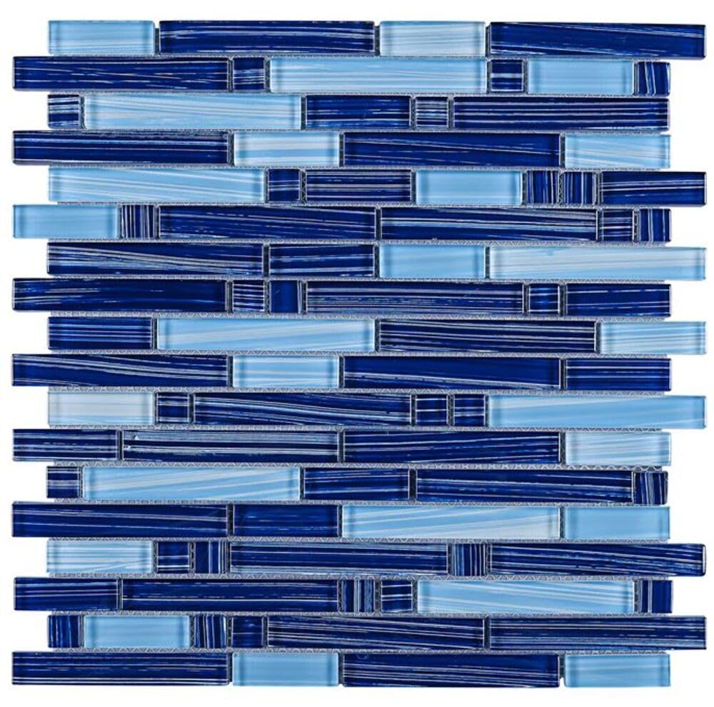 Tenedos Random Brick Pattern Glass Tile (Blue)