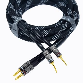 Arklove 1pcs 35ft 14awg Premium Heavy Duty Braided Wire Dual Banana to Screw-Type 2 pin Gold Plated Plug Speaker Cable OFC Oxygen-Free Copper