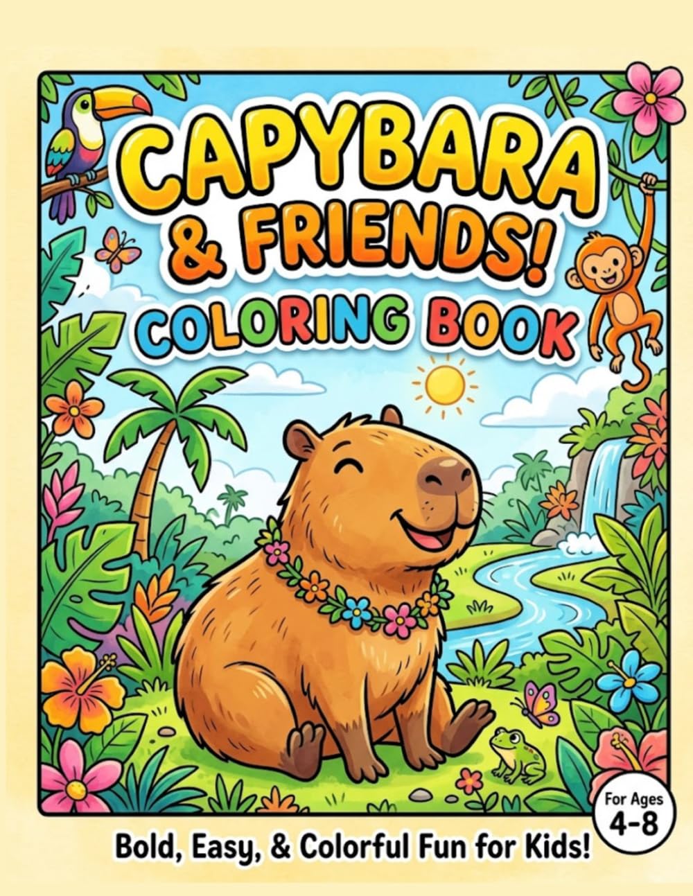 Capybara And Friends coloring book: Bold Easy, & colorful fun for kids