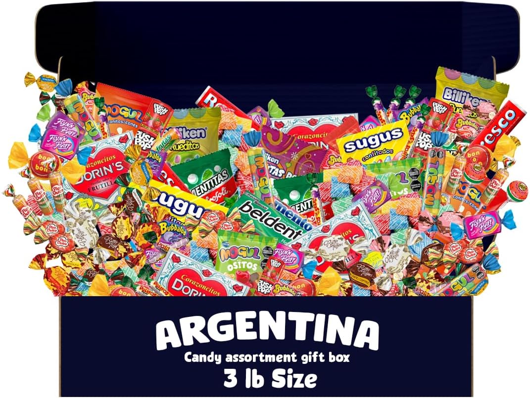 Argentinian Candy Variety Pack 3 Pounds – Assorted Individually Wrapped Party Candy, Great for Pinatas or Gifts – Sweets for Every Occasion may include Billiken, Mogul, Sugus,Yapa, Bon o Bon, pico dulce lollipops, gummy bears, Palitos de la Selva, Cabsha, Bubbaloo, Bazooka & More