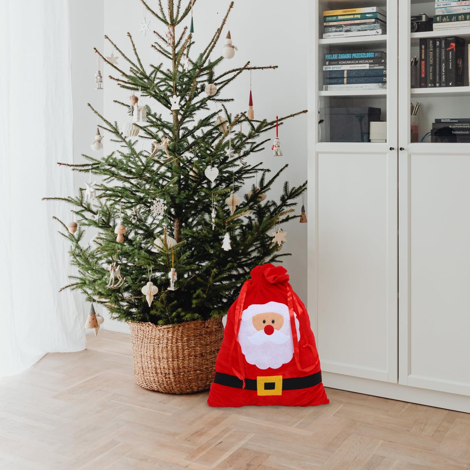Didiseaon 2piezas Bolsa Navideña De Papá Noel Cordón Saco De Almacenamiento Para Dulces y Para Fiestas y Celebraciones Diseño Sencillo y Práctico