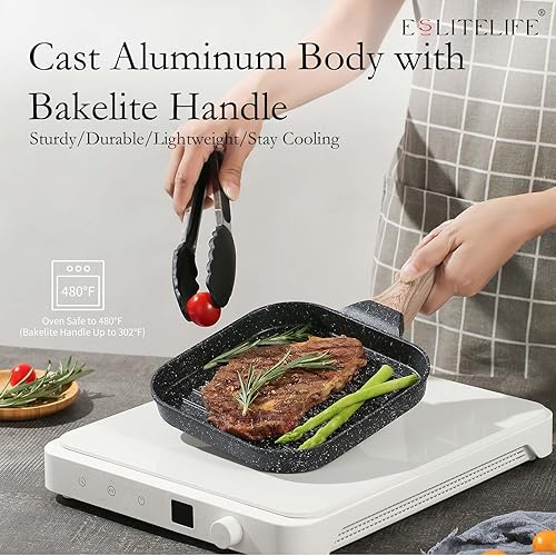 Miniatura 5 de ESLITE LIFE Sartén antiadherente para estufas, sartén cuadrada con revestimiento de granito de 7 pulgadas compatible con todas las estufas (gas,
