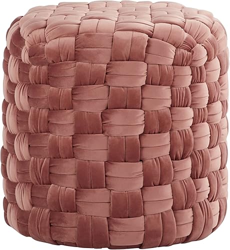 Miniatura 6 de LumiSource Otomana redonda trenzada de terciopelo de 16 pulgadas, otomana pequeña, reposapiés otomano redondo, puf otomano, taburete otomano para