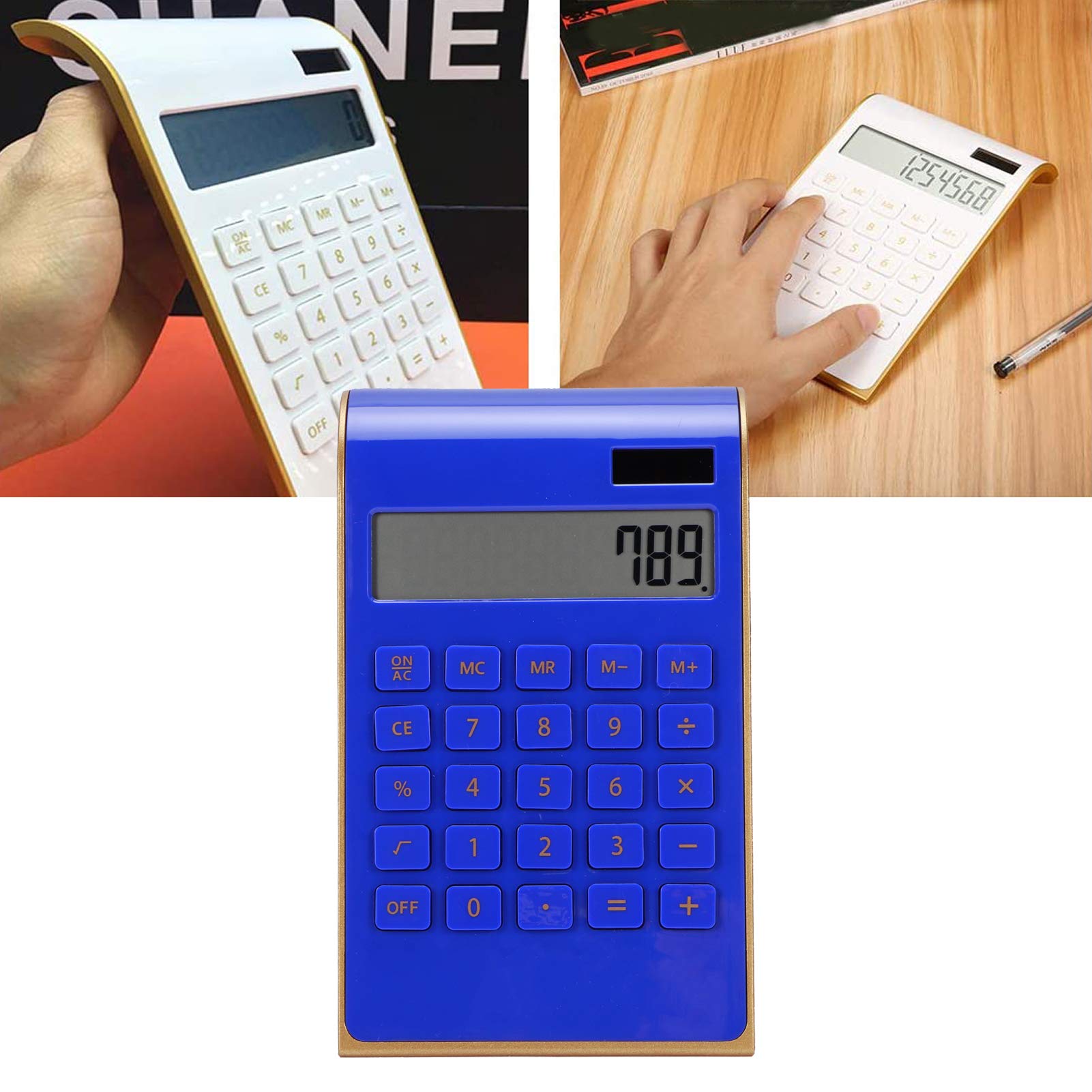Calculatrice De Bureau à Gros Boutons 10 Chiffres - Solaire Et Batterie, Écran LCD Incliné Pour Maison Et Bureau (Blanc)