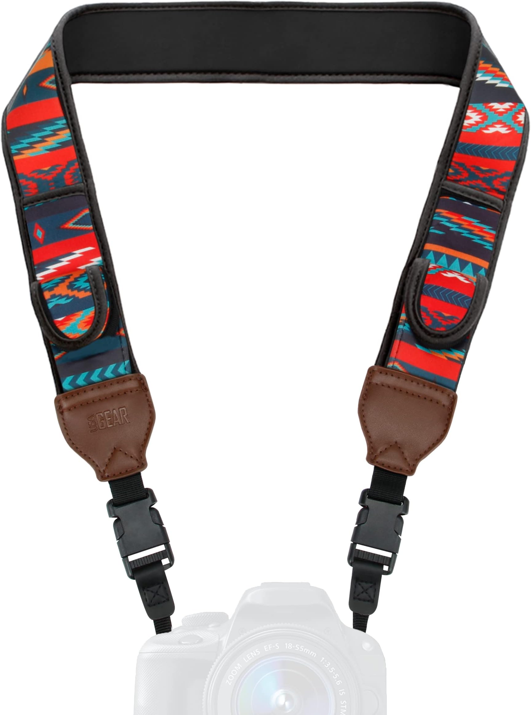 TrueSHOT Camera Strap with Southwest Neoprene Design, Accessory Pockets and Quick Release Buckles by USA Gear - Works with Canon, Fujifilm, Nikon, Sony and More DSLR, Mirrorless, Instant Cameras