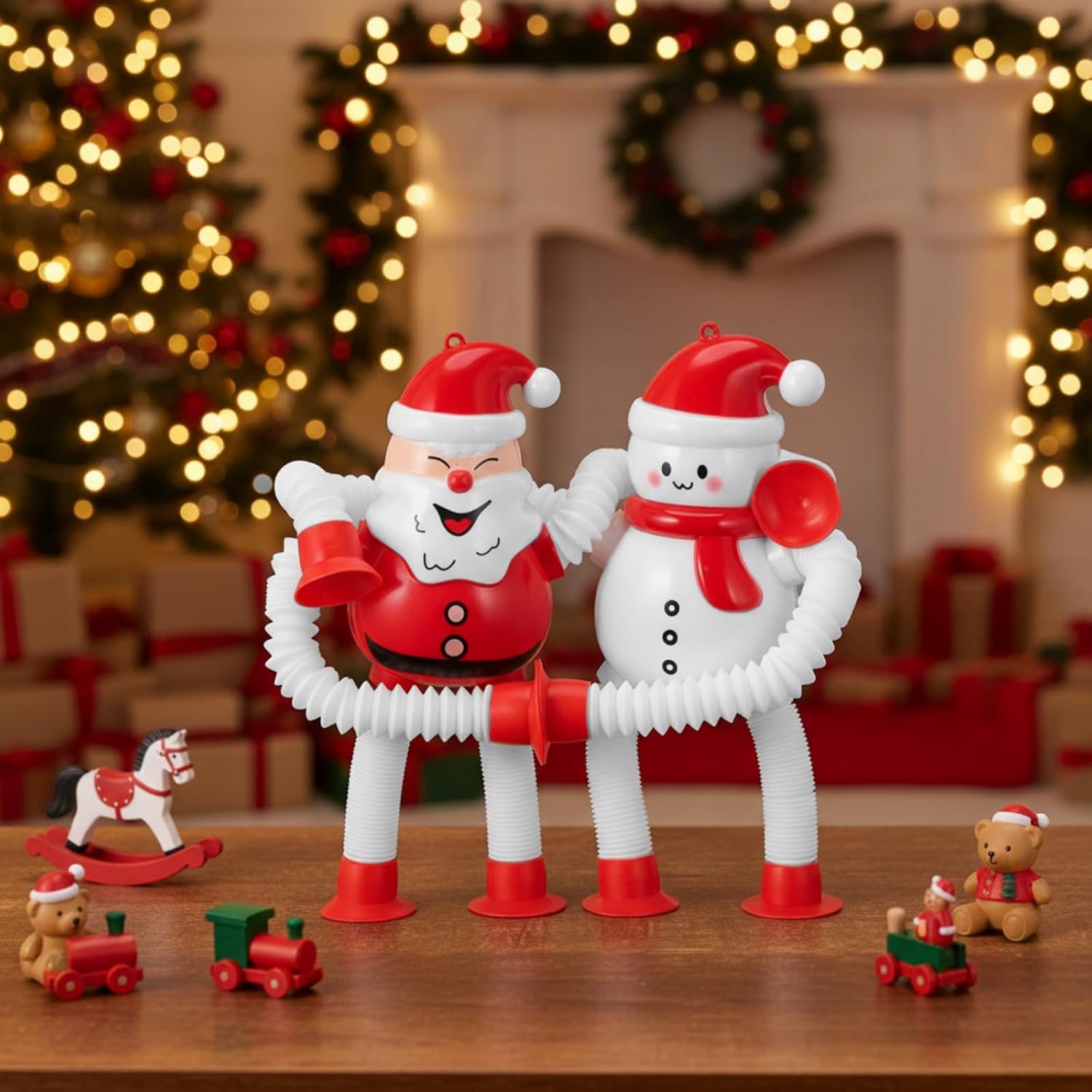 VioraWhite 12 Pcs Christmas Pop Tubes Sensory Fidget Toys Bulk, Telescopic Suction Cup Santa Toys Autism Christmas Party Favors Game Prizes Goody Bags Stocking Stuffers Treats for Kids 3 +