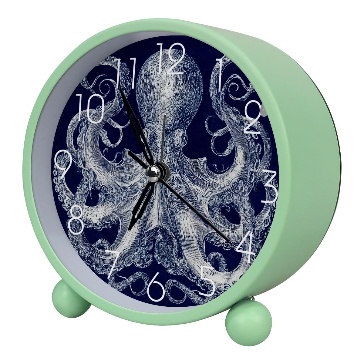 Luoweisi Analog Alarm Clock Vintage Octopus, Silent Non-Ticking with Night Light, Battery Operated, Round Desk Alarm Clock for Office, Bedroom, Elderly, Adults, Children, Student Gifts
