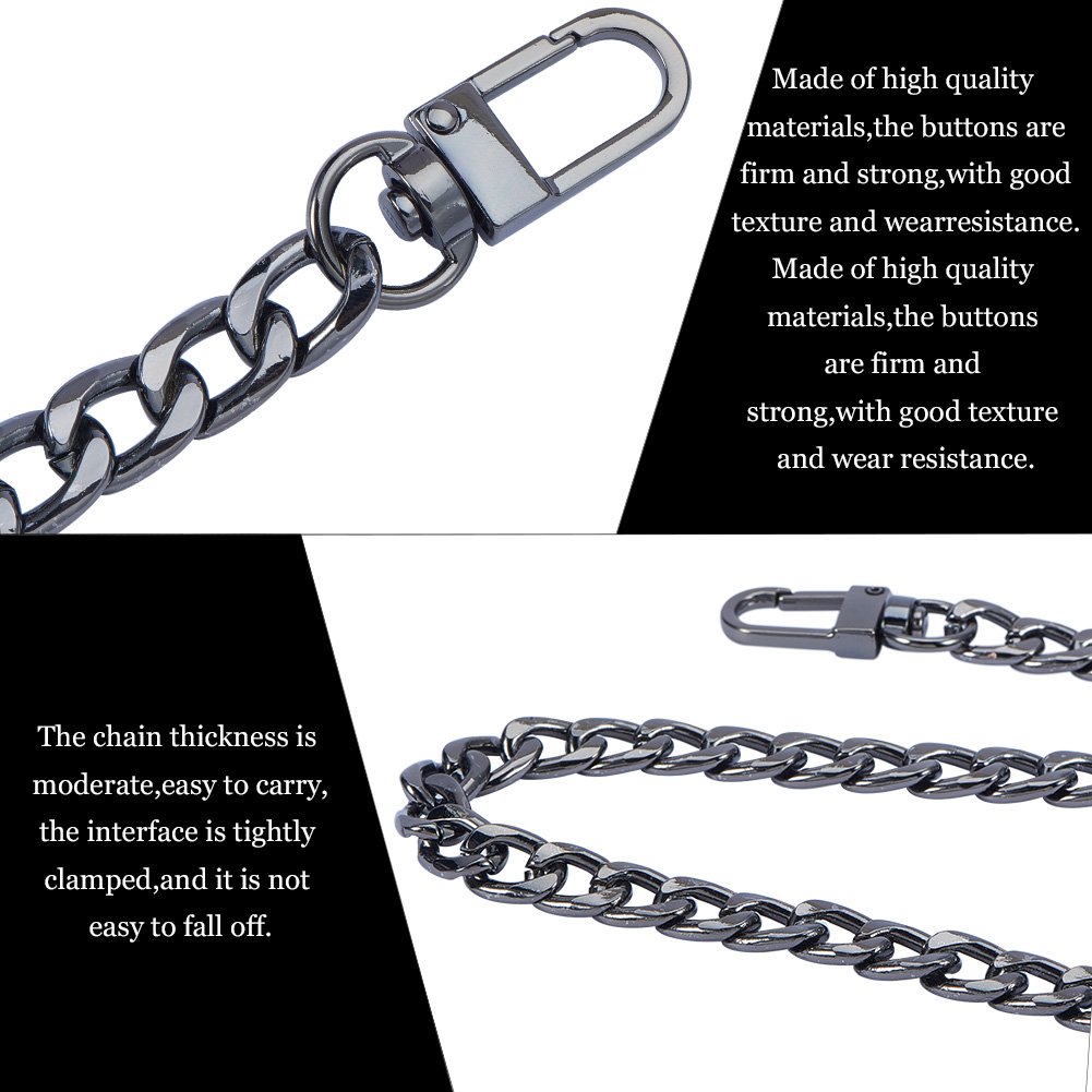PH PandaHall 1 Pack 63 Inches Iron Flat Chain Strap Handbag Chains Accessories Purse Straps Shoulder Cross Body Straps with 2 Pieces Swivel Buckles Gunmetal 4