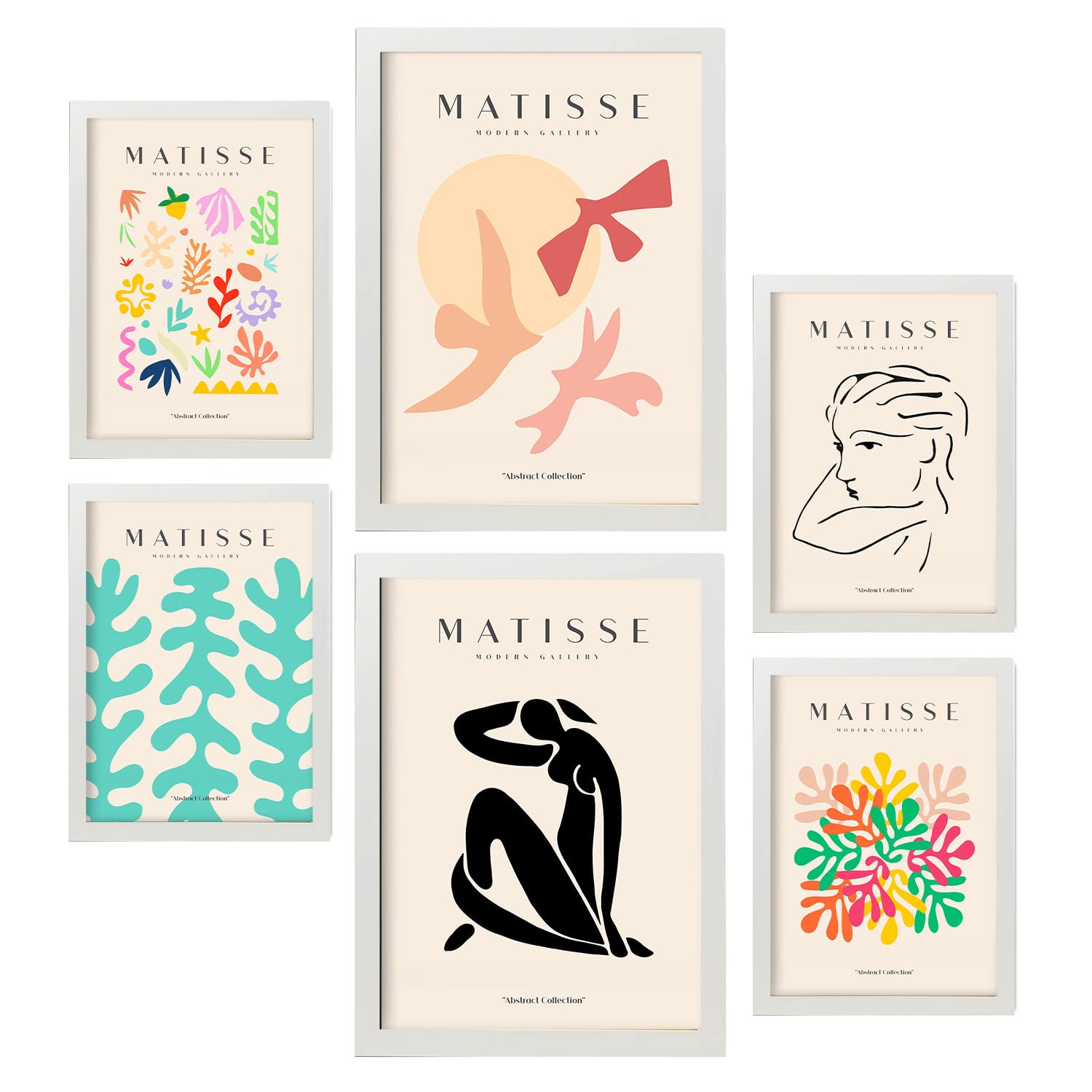 Nacnic Freedom Set Of 6 Henri Matisse Posters. Abstract Fauvism Art Gallery Aesthetic Prints For Interior Design And Decoration. Sizes A3 & A4. White Frames.