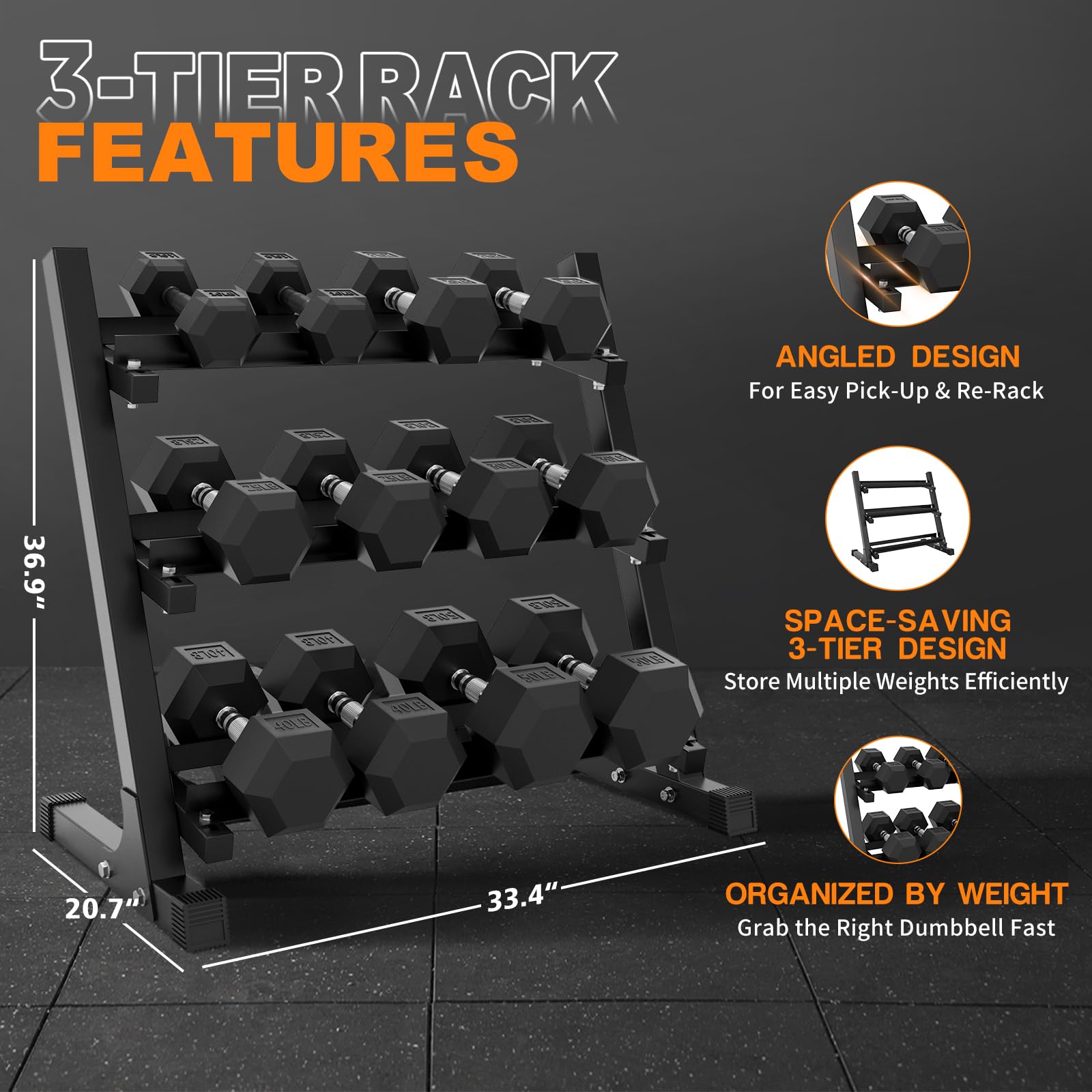 Dumbbell Sets with Rack, Rubber Hex Dumbbells, Multiple Choices in 160/200/380/450/550LB, Hand Weights with Chrome Handle for Strength Training