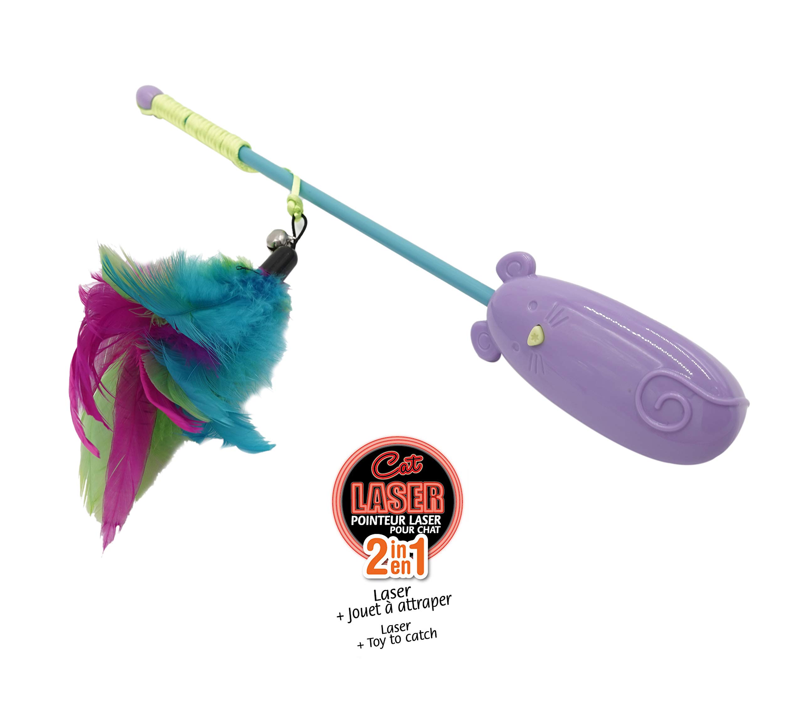 Aimé Cat Toy 2 w 1 Laser Wędka Elektroniczna/Interaktywna Zabawka Wielokolorowe Pióra/Jingle Bells