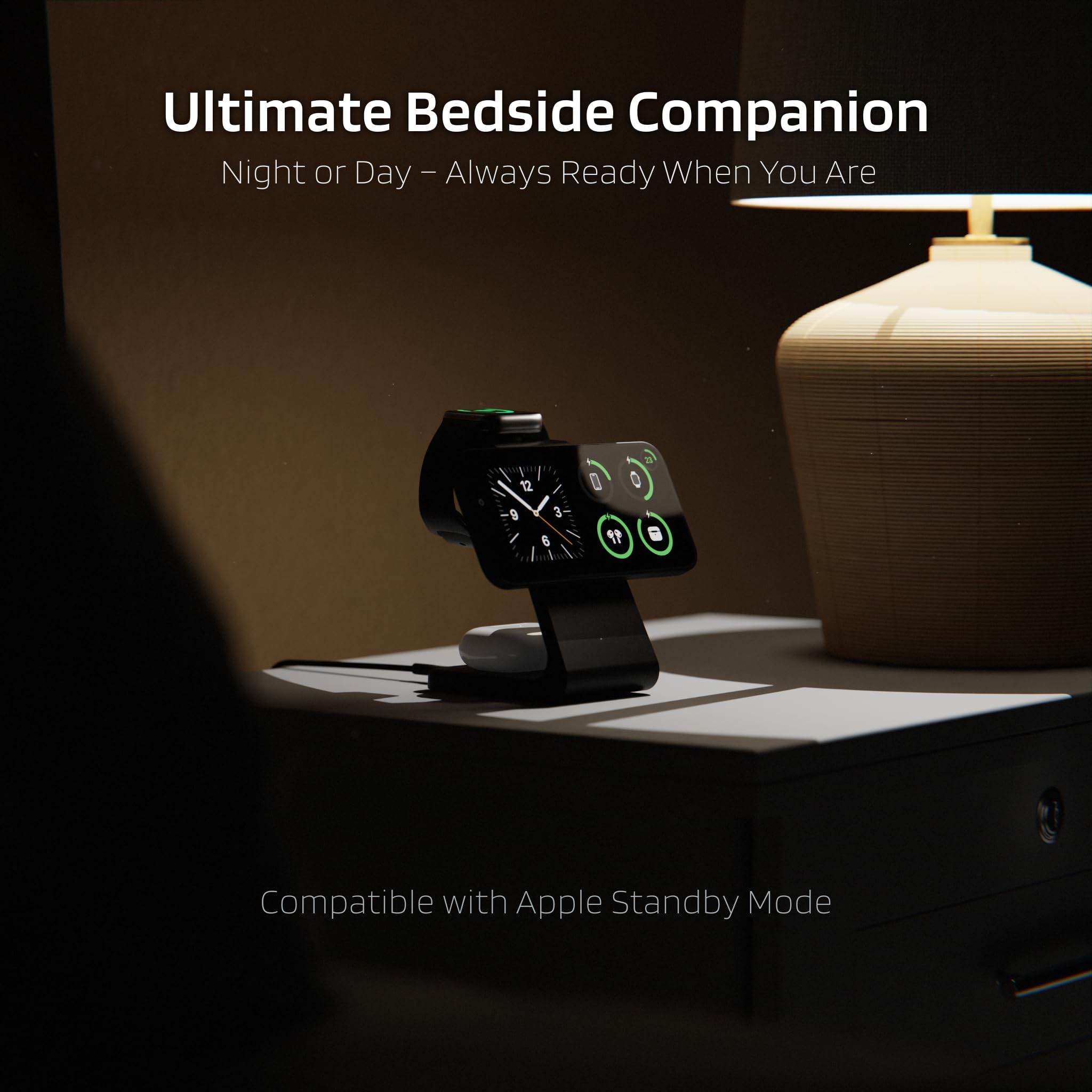 Estación de carga inalámbrica 3 en 1, cargador inalámbrico Qi2 compatible con MagSafe, para Apple iPhone 17/16/15/14/13/12, Apple Watch, AirPods Pro y más (adaptador de corriente delgado de 30