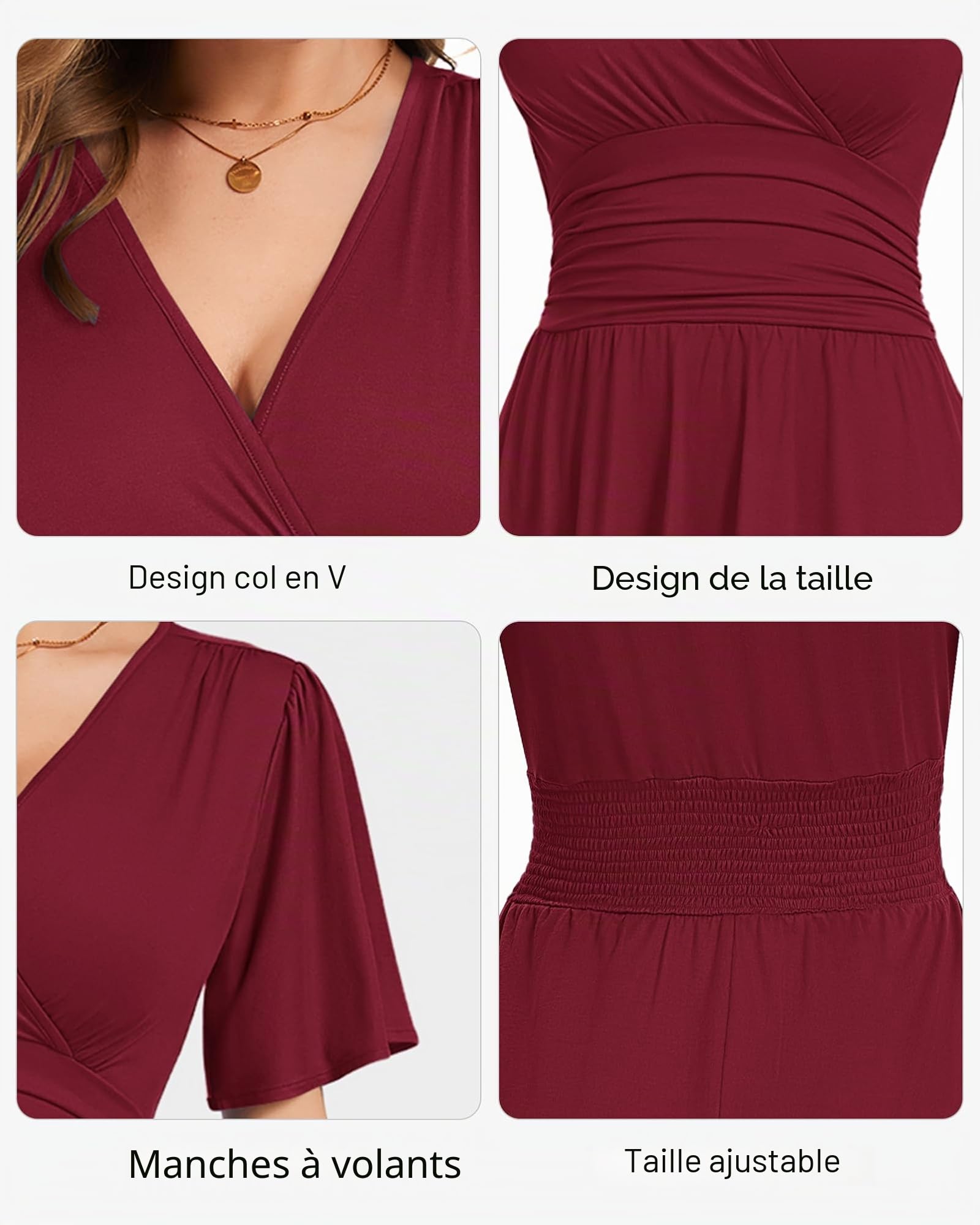WNEEDU Robe Femme Chic et Elegant V Taille Empire