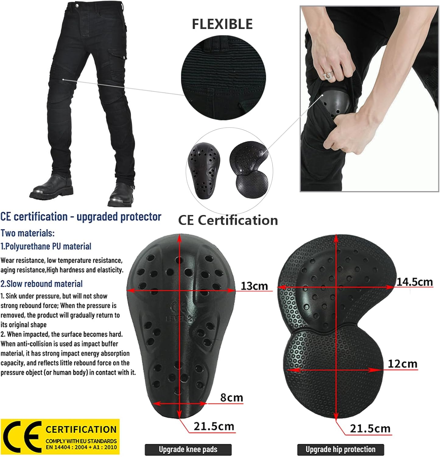 LOMENG Armored Motorcycle Riding Pants Motorbike Riding Denim Jeans Dual Sport Versatile Stretch Trousers with Knee Hip Pads - Image 6