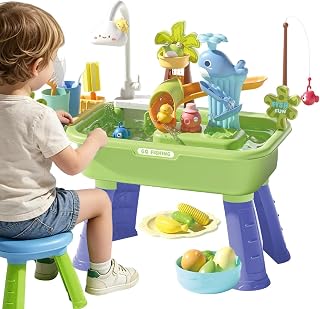 Genérico Mesa Freática para Niños, Mesa De Juegos De Agua Eléctrica, Divertidos Fregadero para Niños con Grifo De Nube Y 43 Accesorios, Juguetes De Piscina Sensoriales Exteriores De Verano