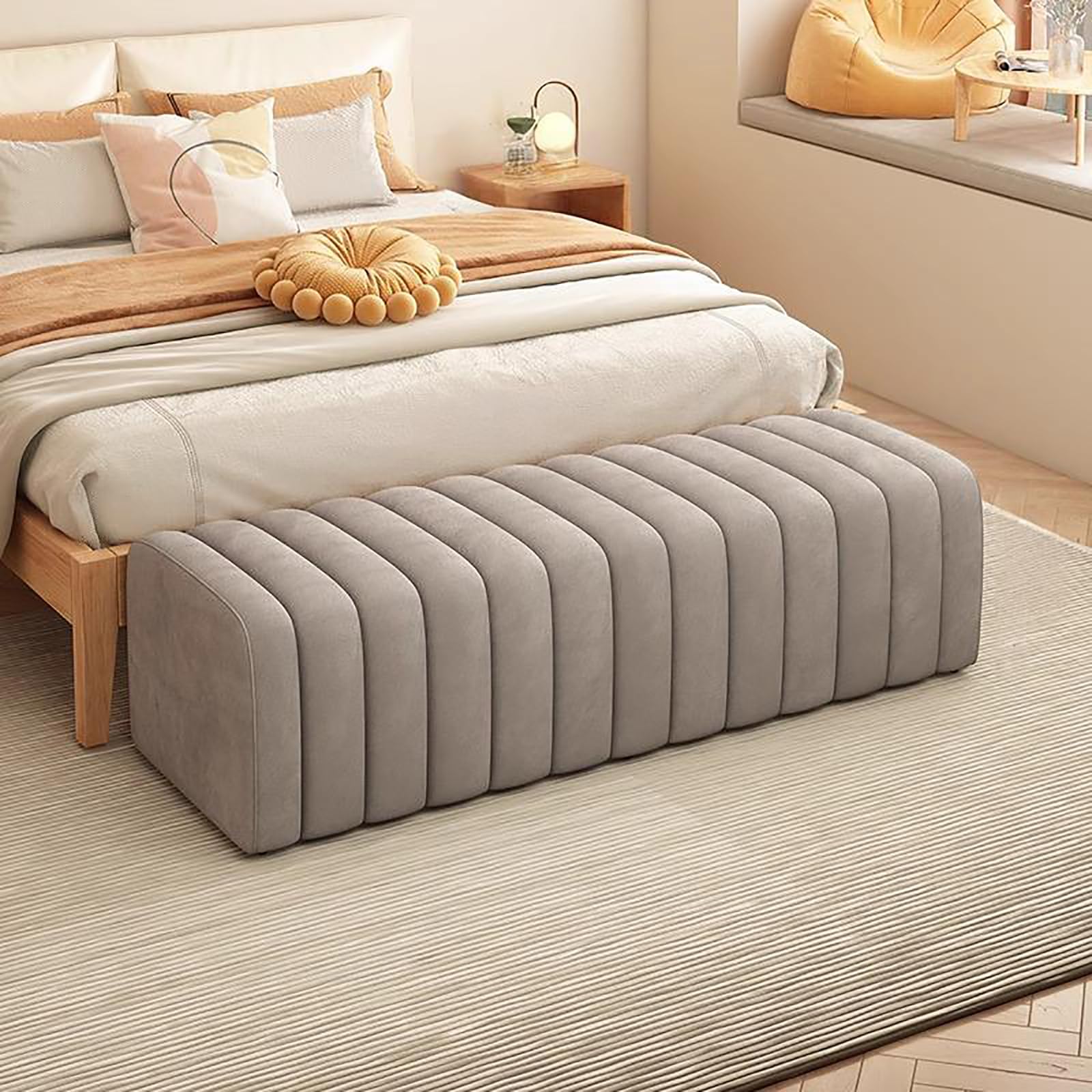 MSHGSKU Luxurious Velvet Bench for Shoes Entryway Storage Seat Solid Wood Ottoman Soft Footrest for Bedroom Living Room Hallway Dressing Room Boutique (100x40x40cm Gray)