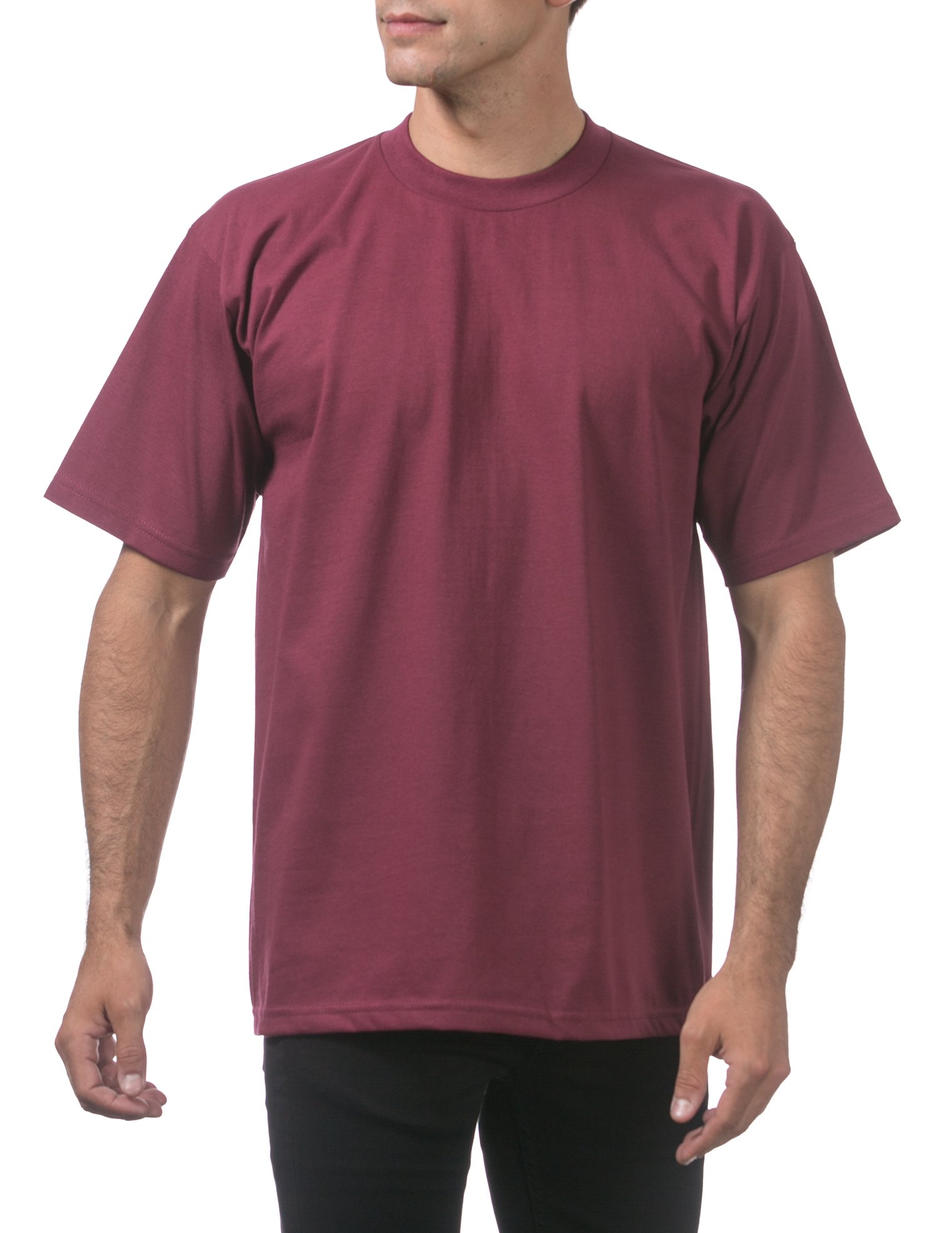 Pro Club Męski ciężki bawełniany t-shirt z krótkim rękawem i okrągłym dekoltem, Kasztanowy, L/wyoski