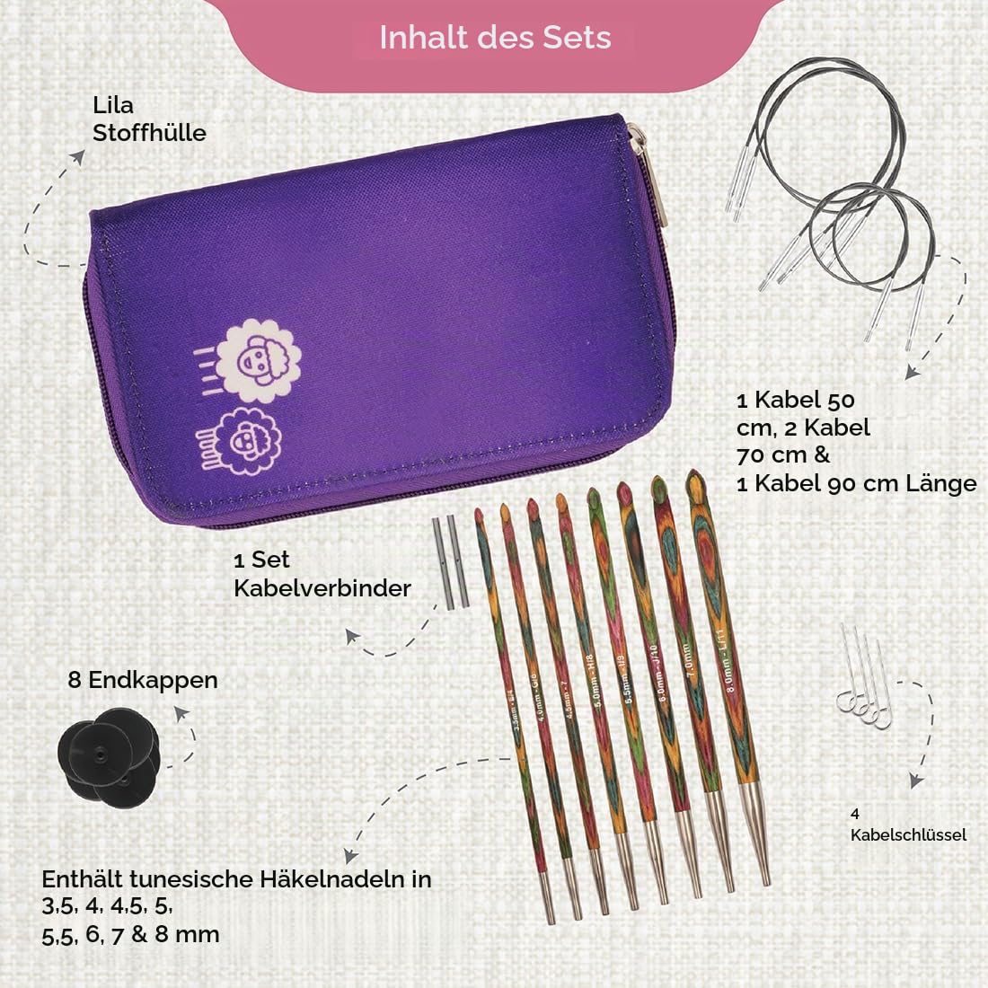 KnitPro Symfonie Afghanisch/Tunesisches Häkelnadel Set | 8 Größen (3,5mm bis 8mm)