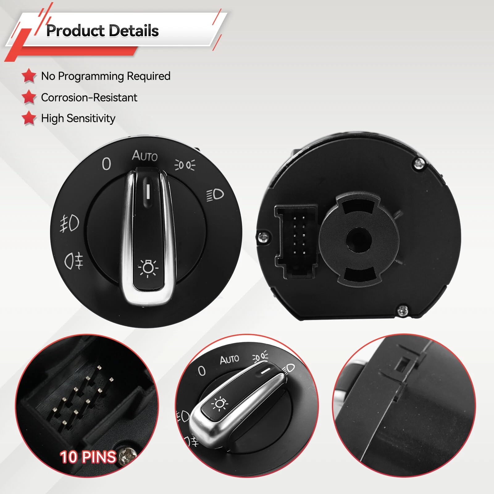 Interruttore luci fari per Golf V Hatchback Golf V Variant Golf Plus Passat B6 Berlina Passat B6 Variant 5ND941431B 3C8941431A