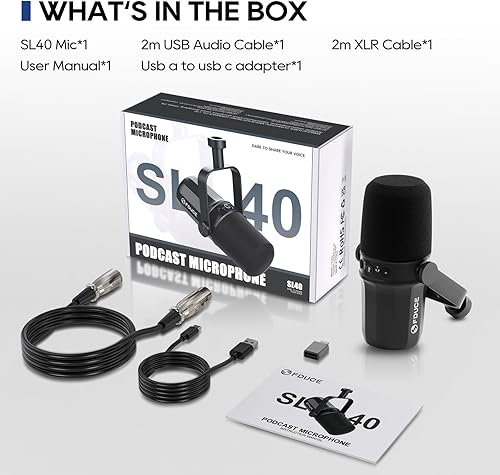 Miniatura 9 de FDUCE SL40 USBXLR Micrófono dinámico para podcasting, juegos, transmisión en vivo y grabación, salida de auriculares integrada, botón de silencio