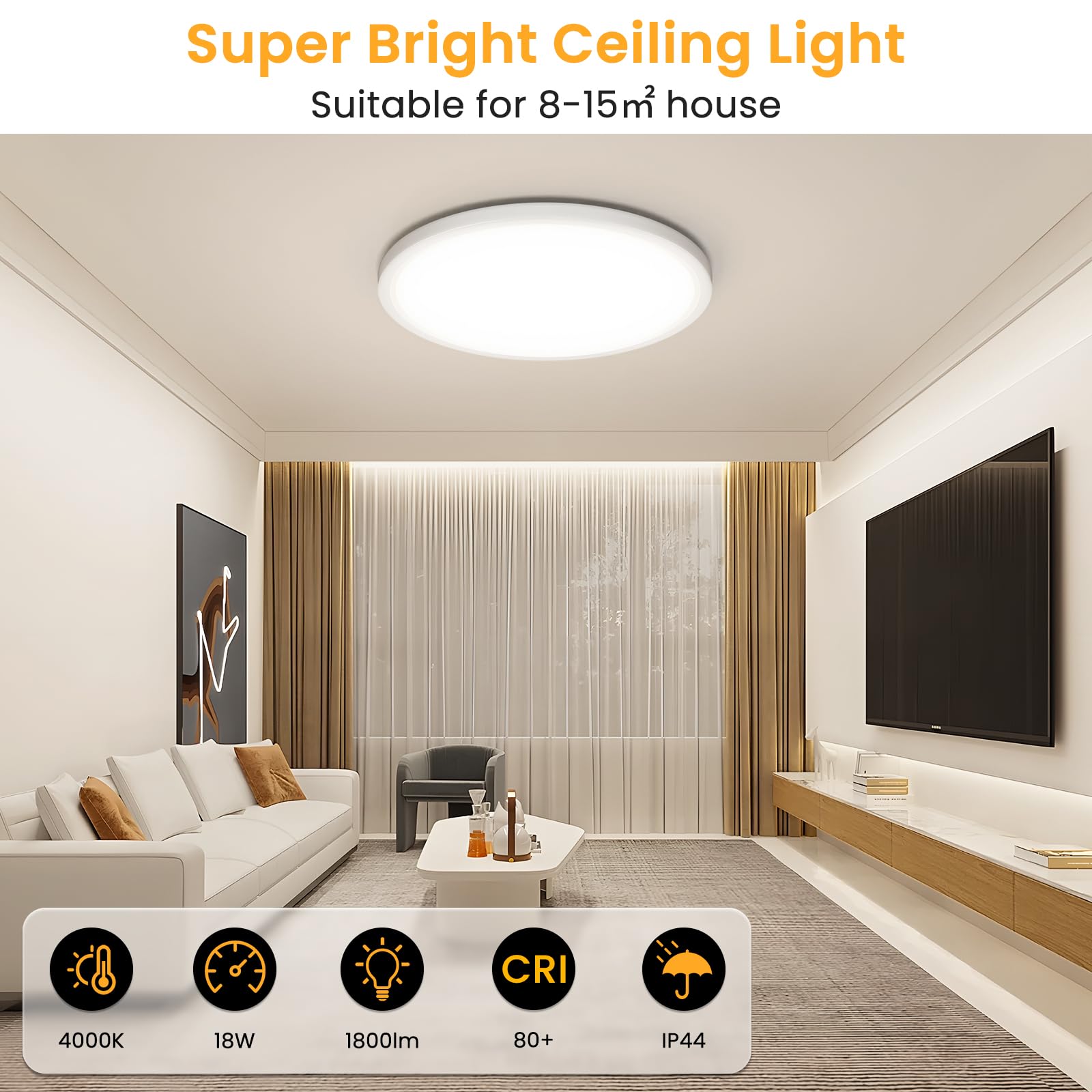 NIBSHOOM Plafoniera LED Soffitto 4000K,18W/1800LM Plafoniere da Soffitto, Plafoniera Bagno ultrasottile IP44 Impermeabile Rotonda,Luce Lampada LED Soffitto Moderno per Cucina Camera da Letto,Ø220*17mm