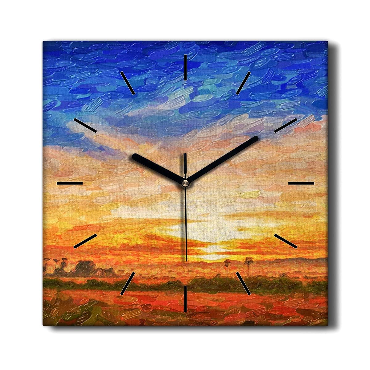 Horloge sur Toile Coucher du Soleil 30x30cm pour Décoration Murale