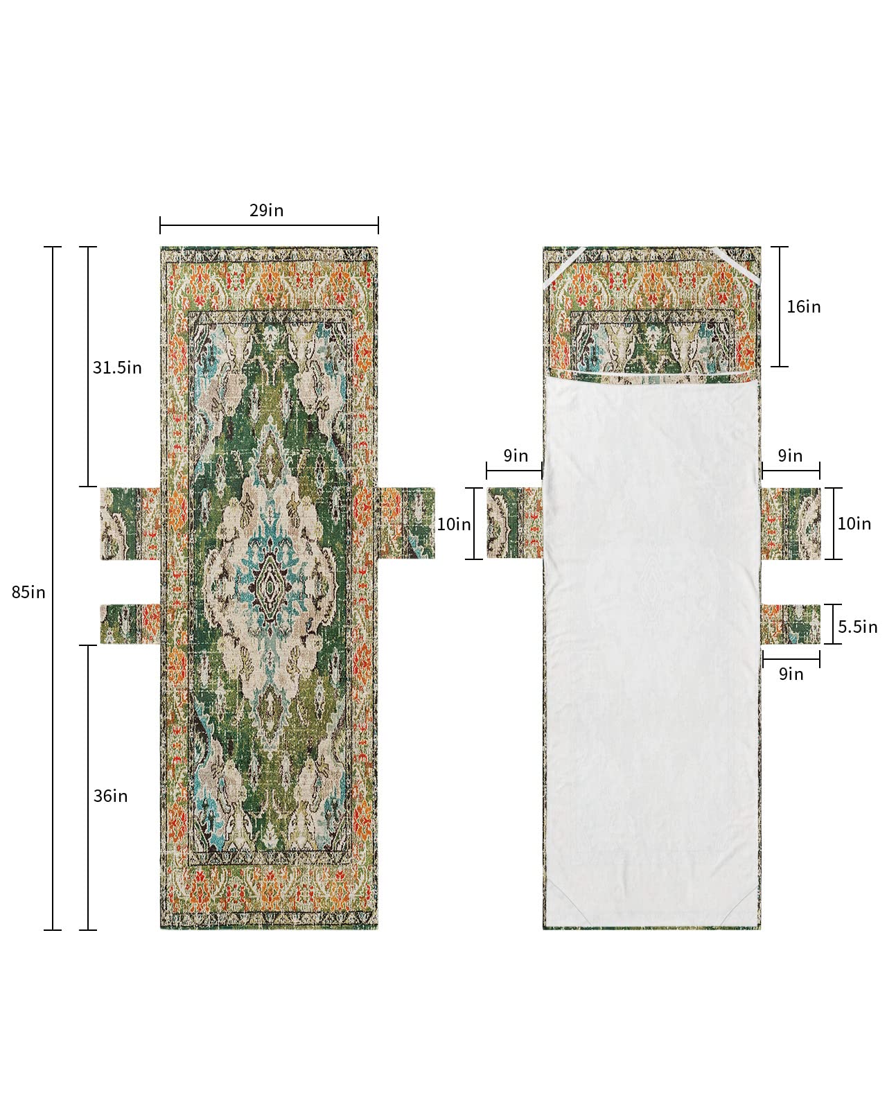 Ombre Green Boho Beach Pool Patio Lounge Chaise Chair Cover Towel With Pockets,Absorbent & Quick Dry Microfiber Towel Cover Bag Summer Travel Accessories for Sunbathing Vintage Ethnic Tribal Geometric