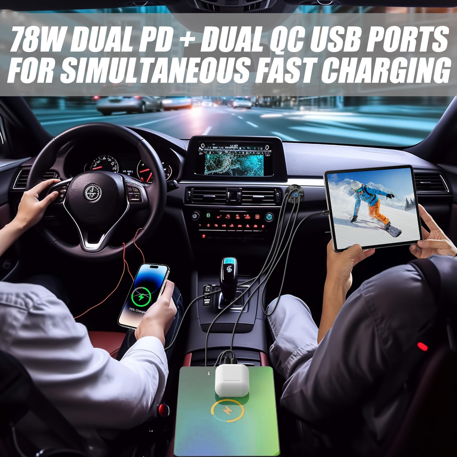 12 V USB-Ladegerät mit 4 Anschlüssen, schnelles Aufladen, 3.0 Anschlüsse, 12 V, mit Schalter für Marine, Boot, Motorrad, Wohnmobil, Golfwagen (eine Packung)