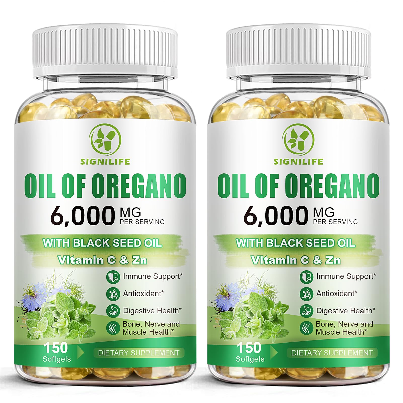 SIGNILIFE Suplemento de óleo de orégano com óleo de cominho-preto, 6.000 mg/porção, 300 cápsulas gelatinosas