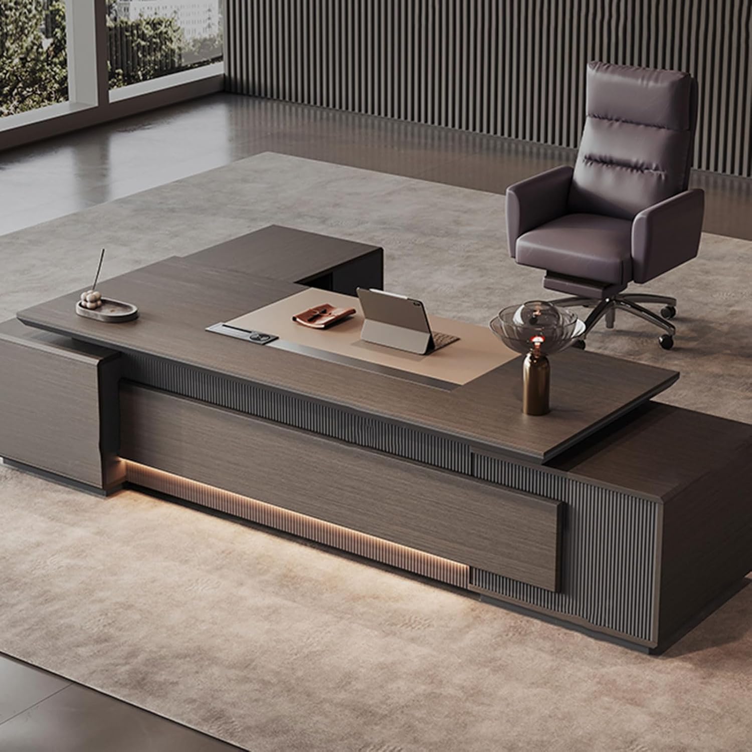 L-Shaped Executive Desk with File Cabinet, Office Desk with Storage Drawers, Computer Desk