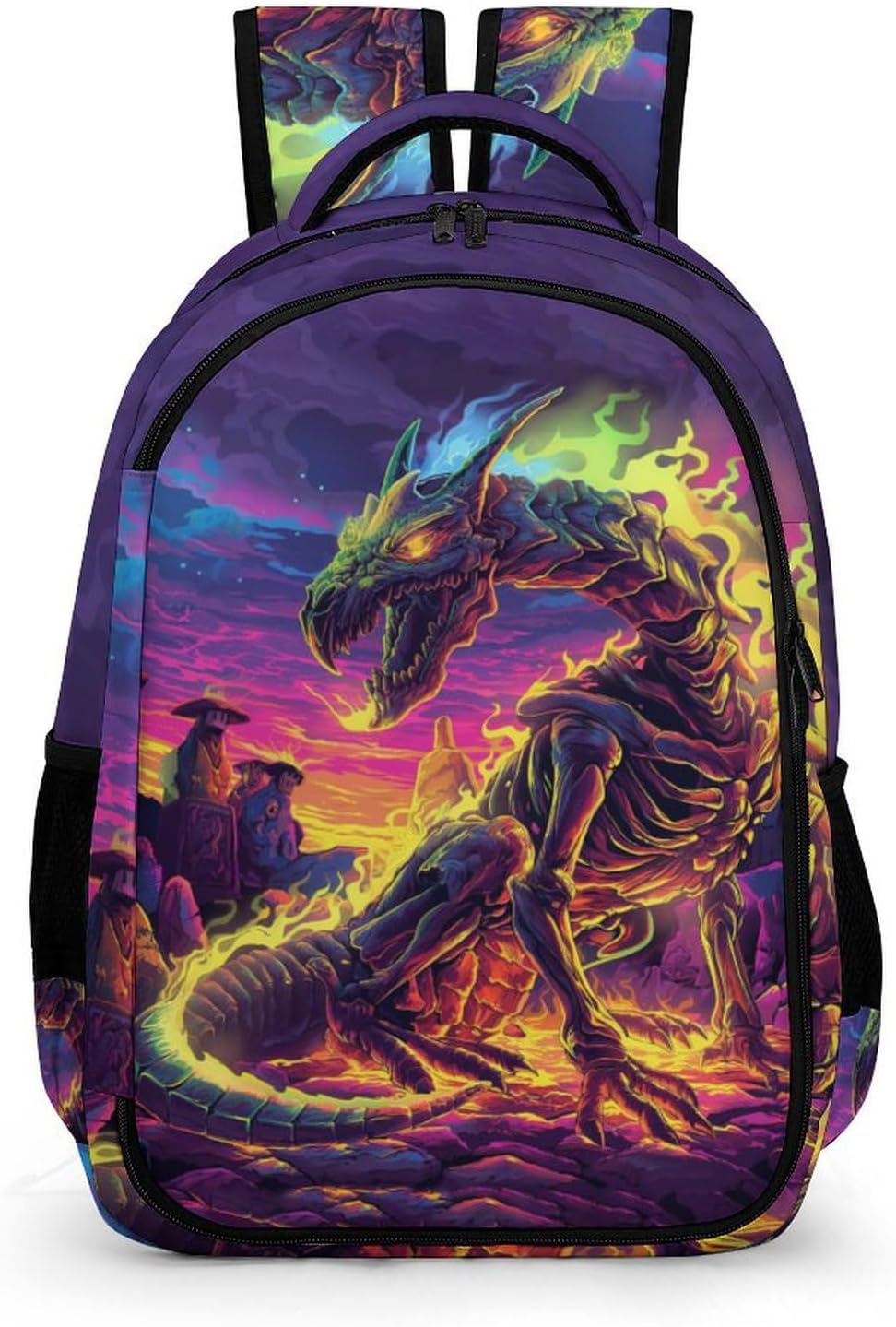 Gothic Dragon Backpack for Boys Girls, Skeleton Dragon Roaring Backpack Colorful Hippie Fire Dragon Anime Style Kids Backpack, Children Travel Laptop Backpack, 16.5 Inch