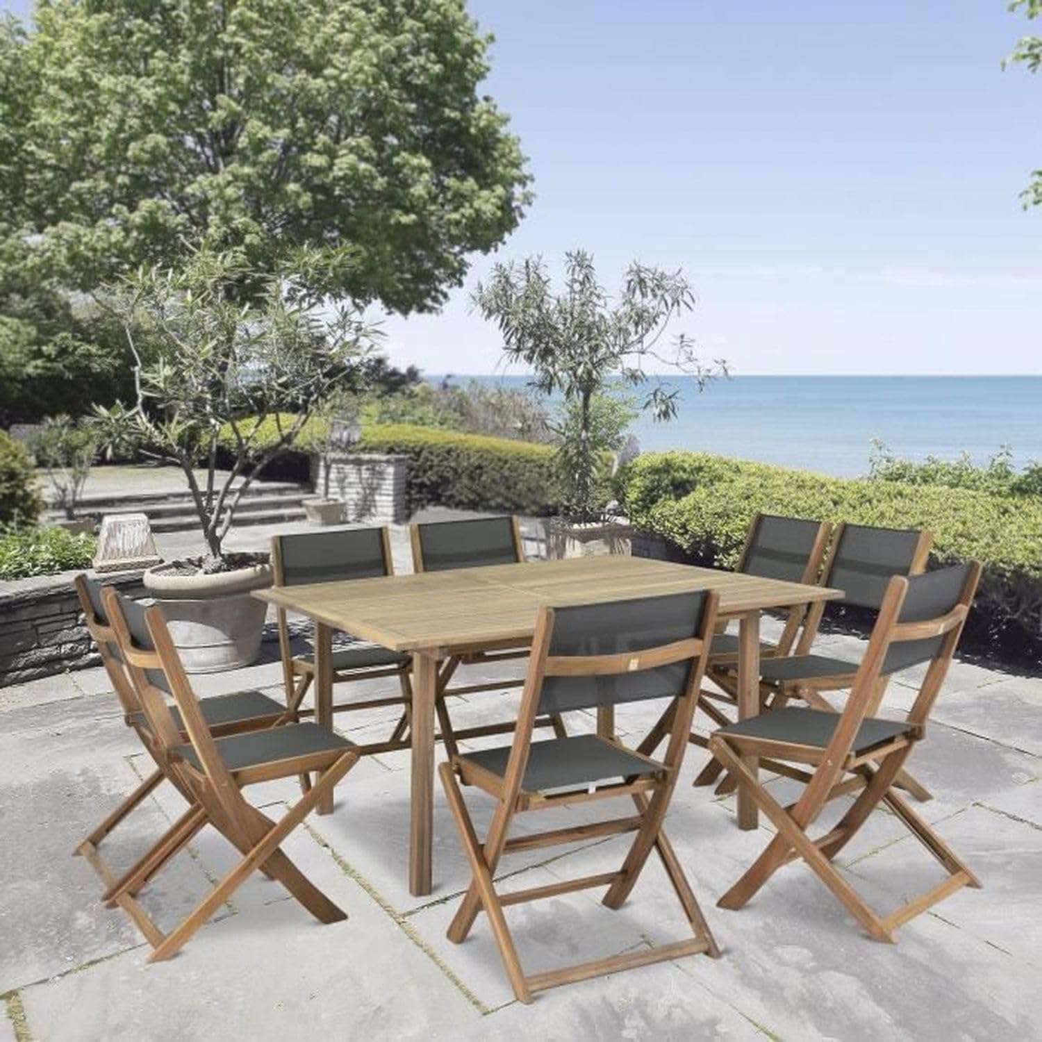 2 Garden Chairs in Acacia Wood and textilene seat - 50 x 57