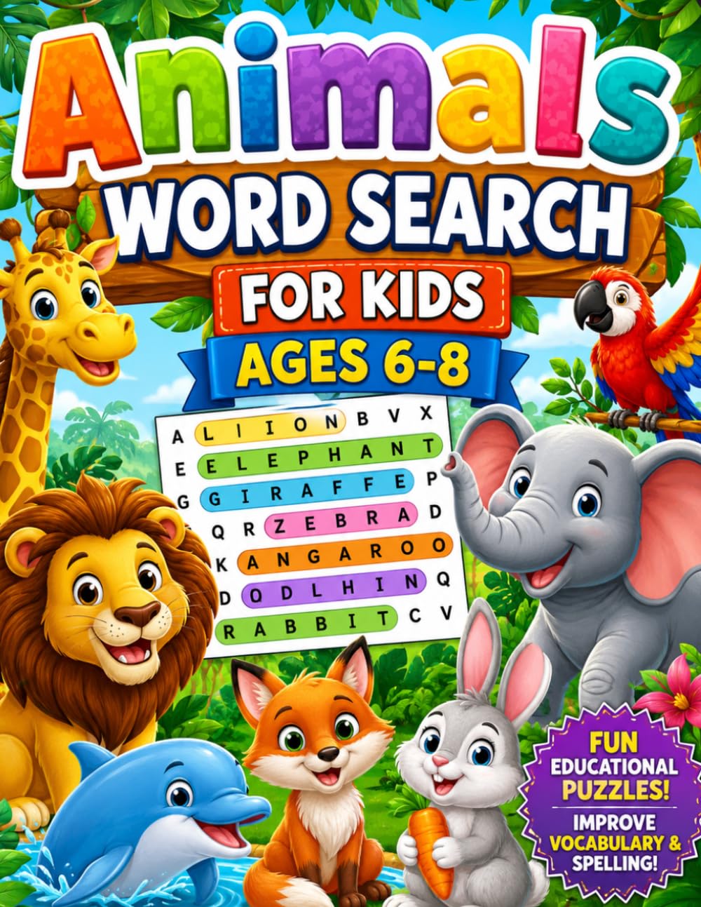 Animals Word Search For Kids Ages 6-8: Fun and Educational Puzzle Book for Children