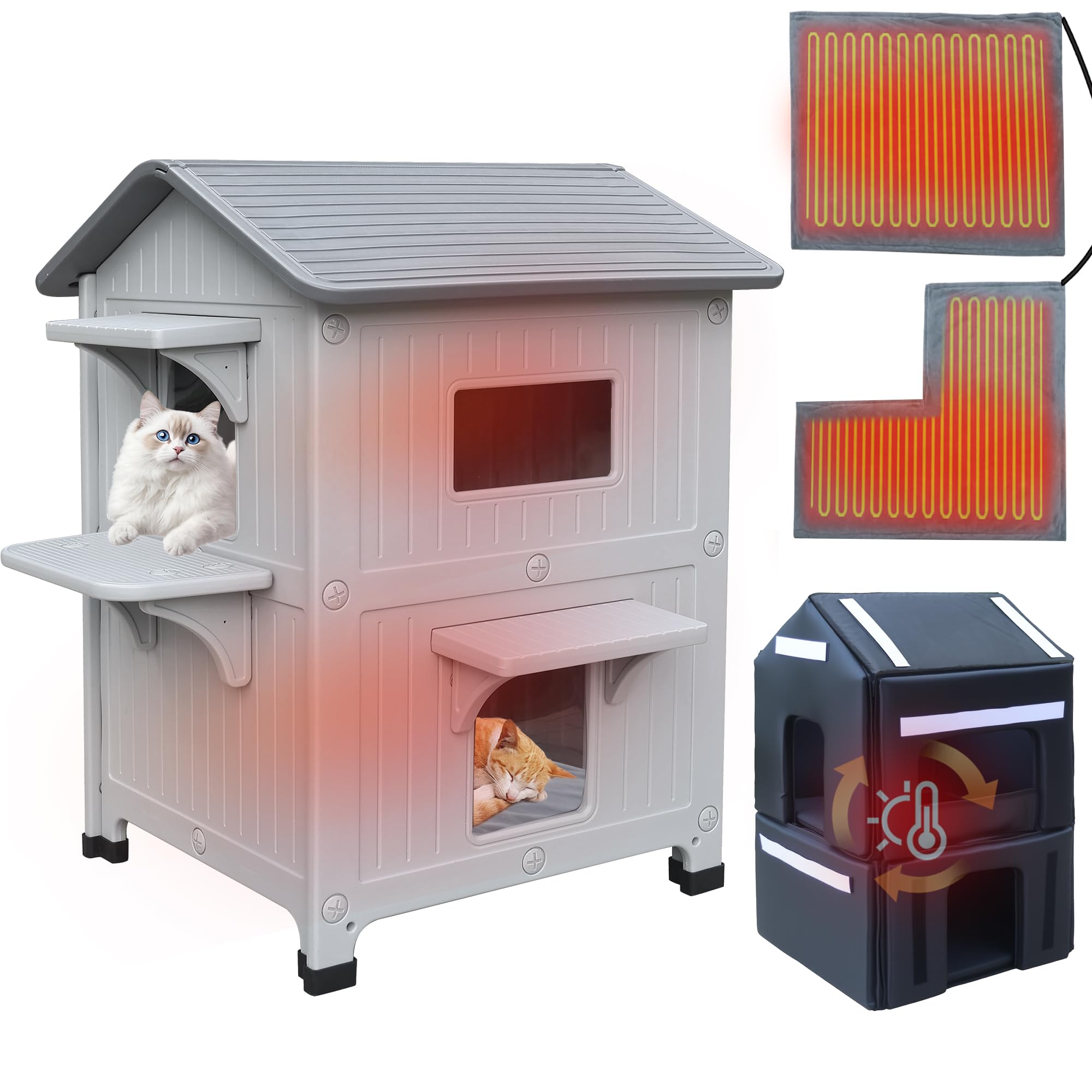 Heated Cat House for Outside in Winter with Escape Door Insulated Cat House