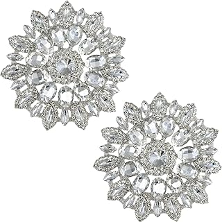 PEARLY JUN 2 PCS Rhinestone Applique Silver White Flower Crystal Patches Trim Clothing Diamond Embellishments for Bridal Wedding DIY Dresses Fabric Accessories
